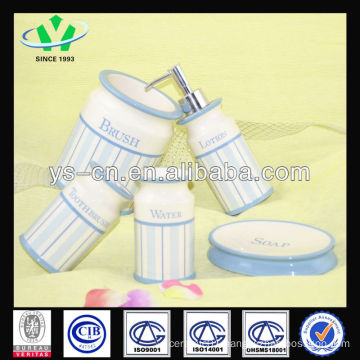 2014 New Products Blue Modern Ceramic Bath Set With Decal Pattern